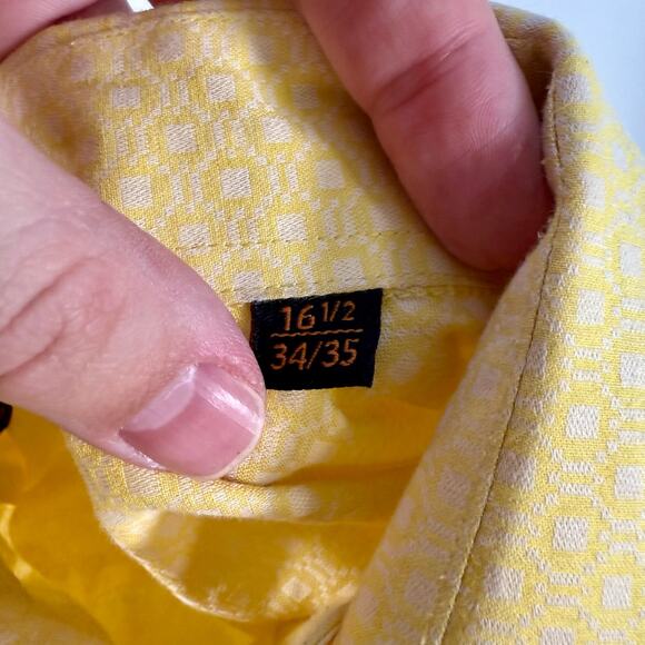 Steven Land Men's 16.5 34/35 Yellow & White 100% Cotton Modern Fit Dress Shirt - Picture 7 of 9
